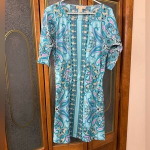Turquoise Paisley Print Short Sleeve Dress MICHAEL KORS